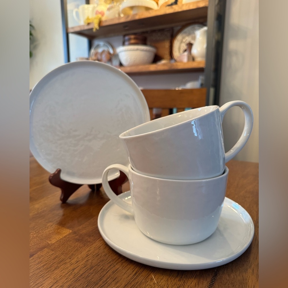 2 Crate & Barrel Soup And Sandwich Set Mercer White Jumbo 20 oz Farmhouse